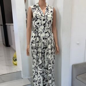 Floral Print Jumpsuit - Black and White